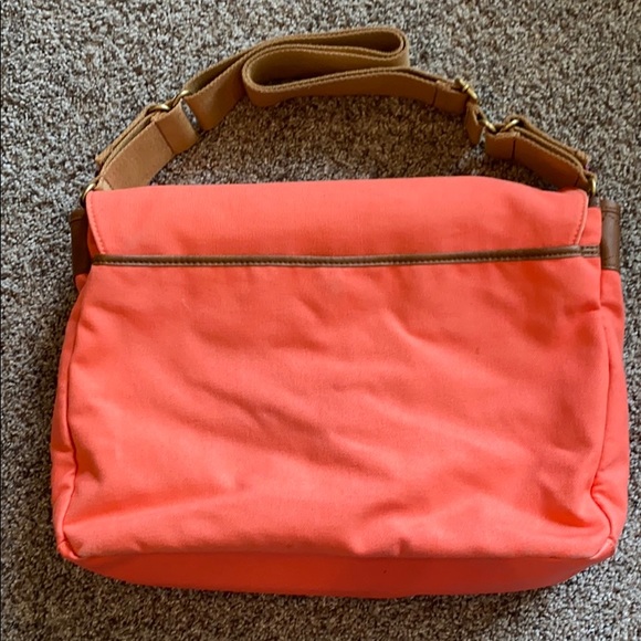 Storksak Coral and Tan Canvas Satchel/Diaper Bag